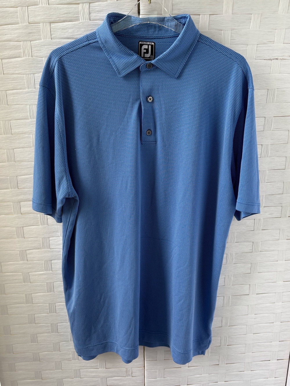 Footjoy 2XL Golf Shirt Athletic Fit Short Sleeve Blue Textured‎ Stripe Pattern